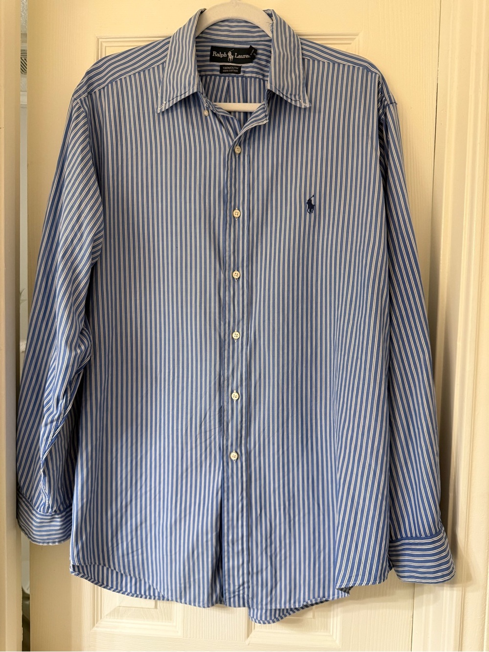 Ralph Lauren Blue and White Vertical Stripe Dress Shirt